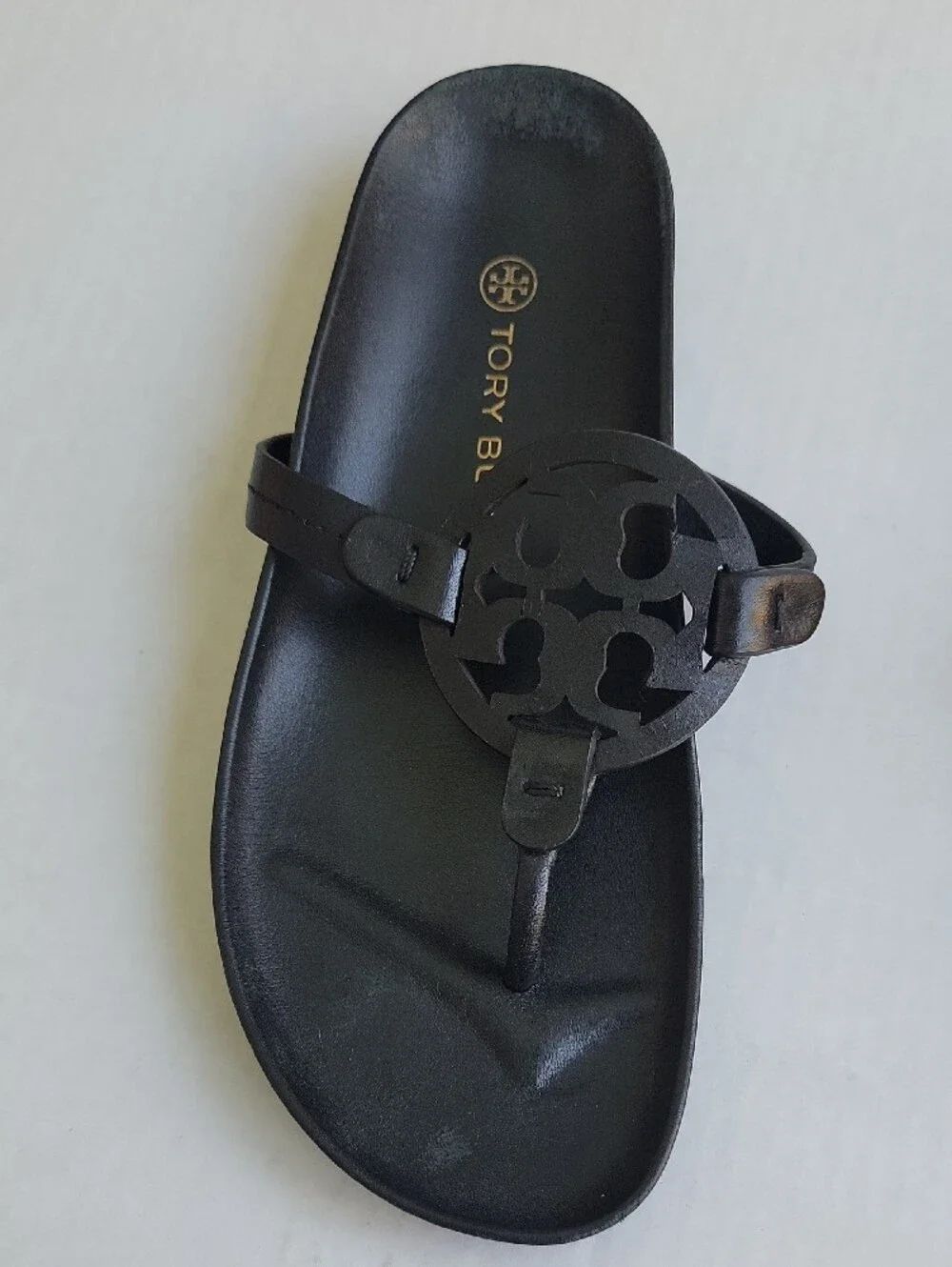 Tory Burch Black Leather Logo Thong Sandals